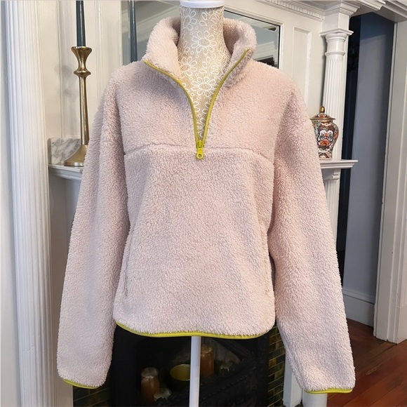 GIRLFRIEND COLLECTIVE Cream & Yellow Trim Half-Zip Fleece Pullover Jacket Size M - Picture 3 of 11